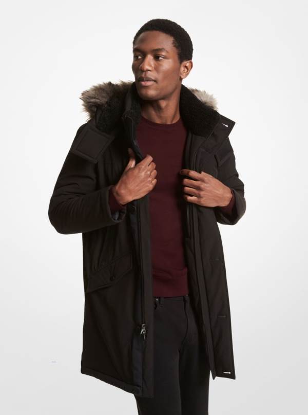 Panske Bundy Michael Kors Faux Fur-Trimmed Parka Čierne - Oblecenie Michael Kors Akcia | UDRLT-7140